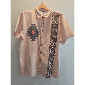Ouku‎ Shirt Mens L Brown Aztec Button Up Short Sleeve California Southwest Beach